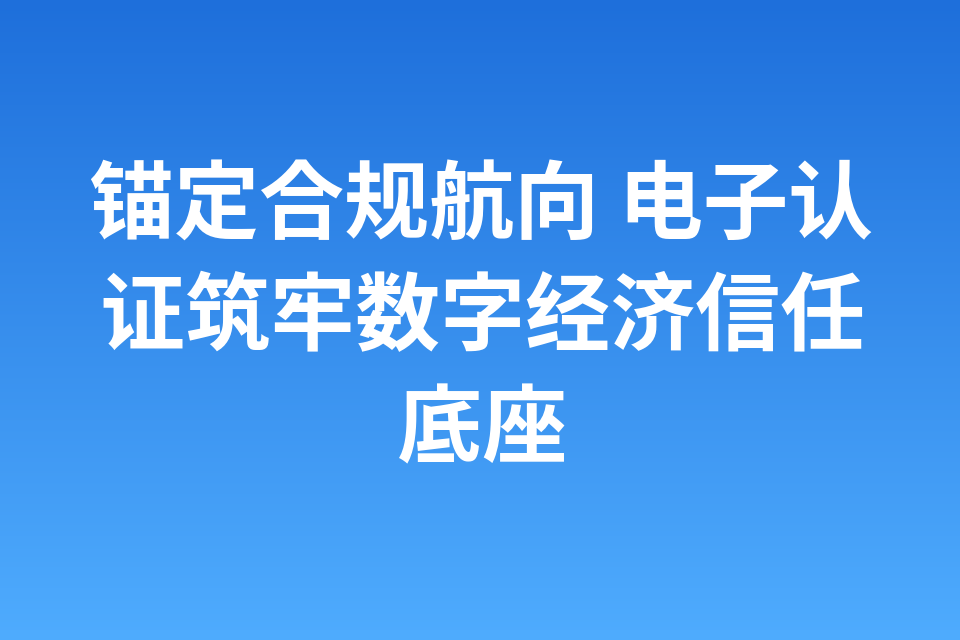 锚定合规航向 电子认证筑牢数字经济信任底座